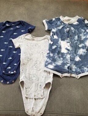 Carter's Baby Boy Navy, Gray & Blue Short-Sleeve One-Piece Rompers - 3 Pack